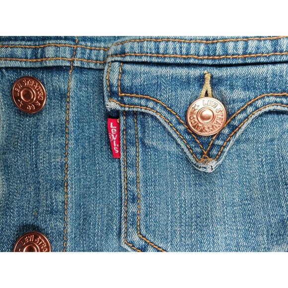 Levis Womens XL Cropped Blue Denim Trucker Jacket Copper Buttons Western Boxy - Picture 3 of 11